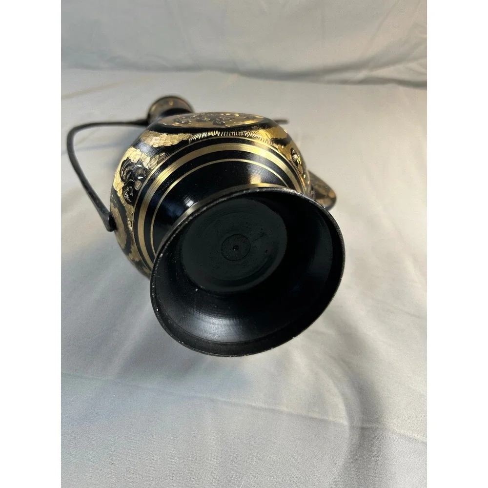Vintage Brass And Black Etched Surahi Vessel - 18‎ 1/2